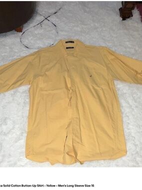 Nautica Men’s Yellow Button Up Shirt | Long Sleeve Cotton Dress Shirt Size 15